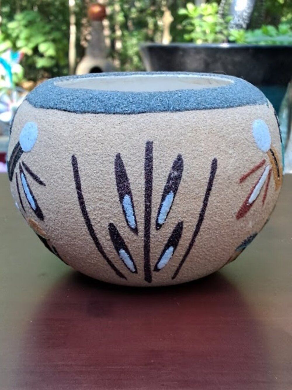 Southwestern Navajo-Style Sand Art Vessel with Yei figures; Health & Harmony - Picture 4 of 8